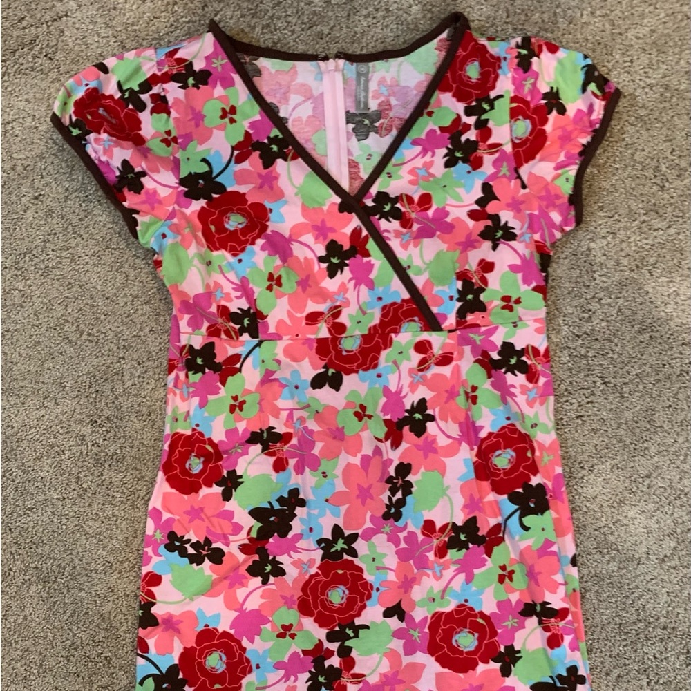 Hanna Andersson organic cotton Womens size S floral pink and brown dress